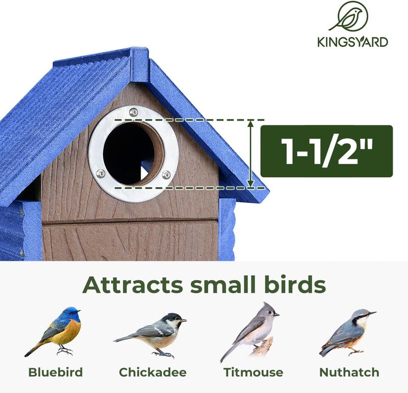 Kingsyard Recycled Plastic Bird House for Outdoors - Weatherproof Nesting Box with Clear View Panel & Predator Guard for Bluebird Wren Swallow Finch, Blue - Image 4